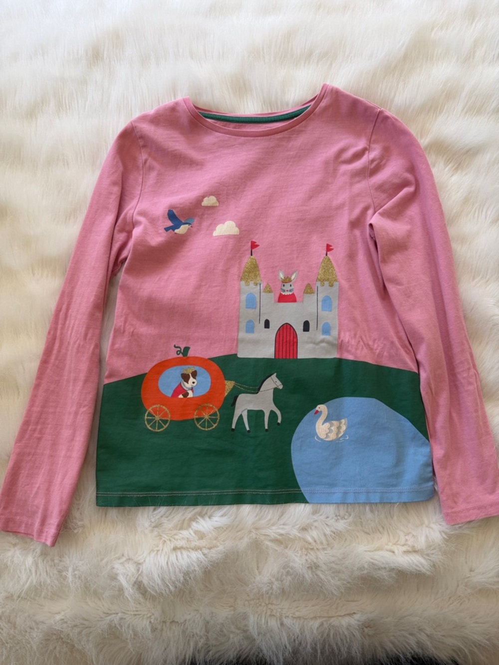 Mini Boden Girls' Pink Long-Sleeve Castle Scene Tee